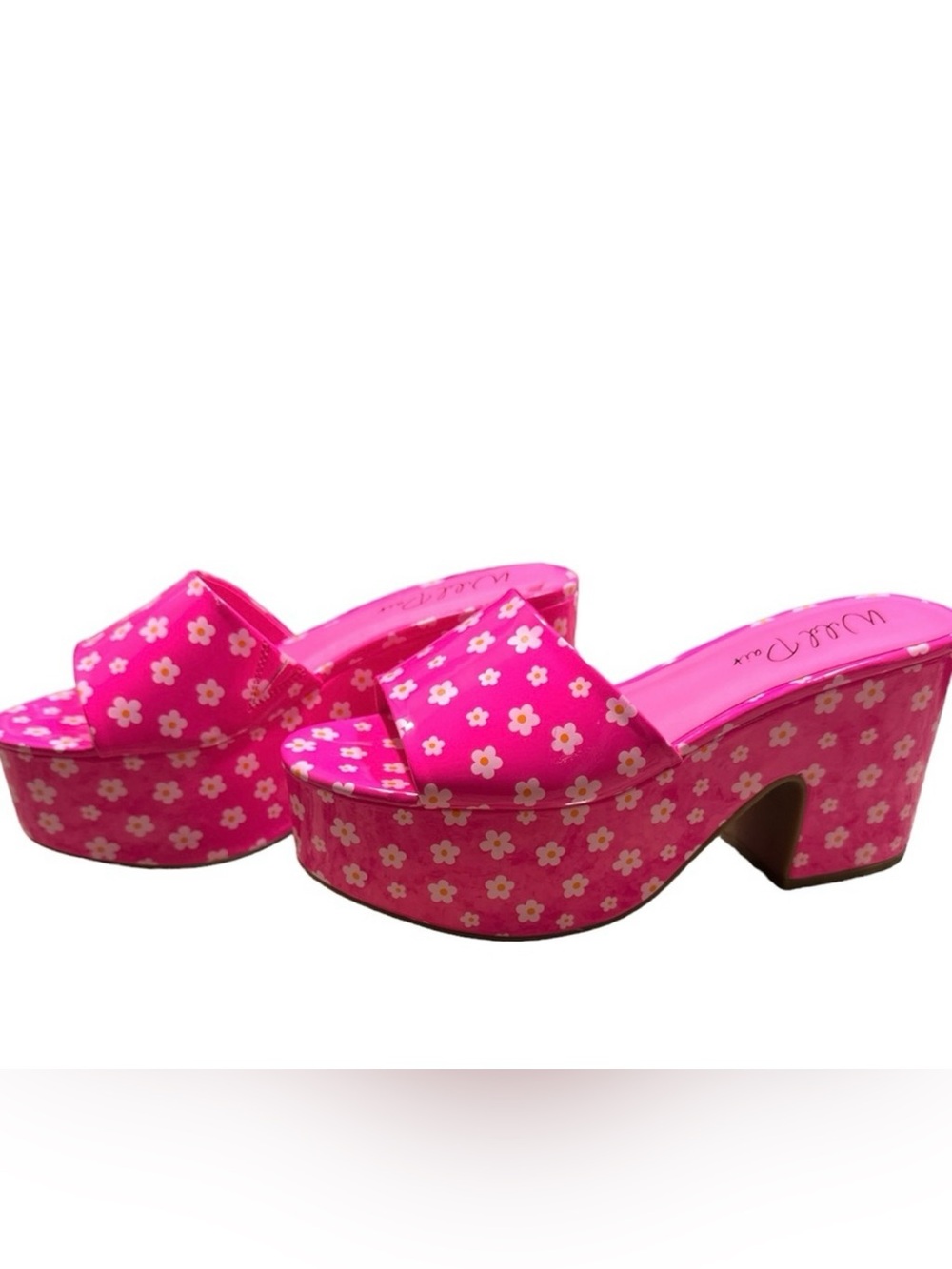 Wild Pair Hot Pink Floral Platform Slip on Sandal Heels